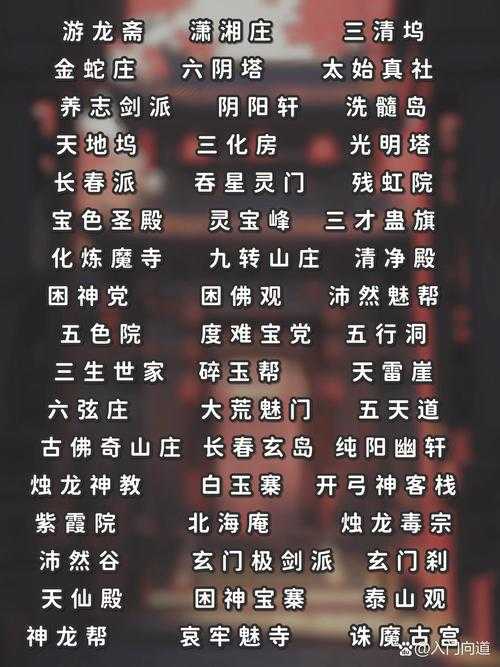 七大门派一览表:全网最全门派排名与详细介绍